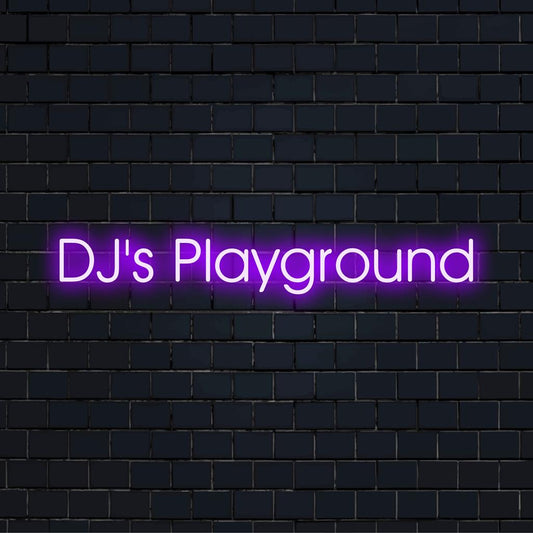 A vibrant custom LED neon sign reading Dj's Playground, ideal for unique decor or personalized lighting enhancement.