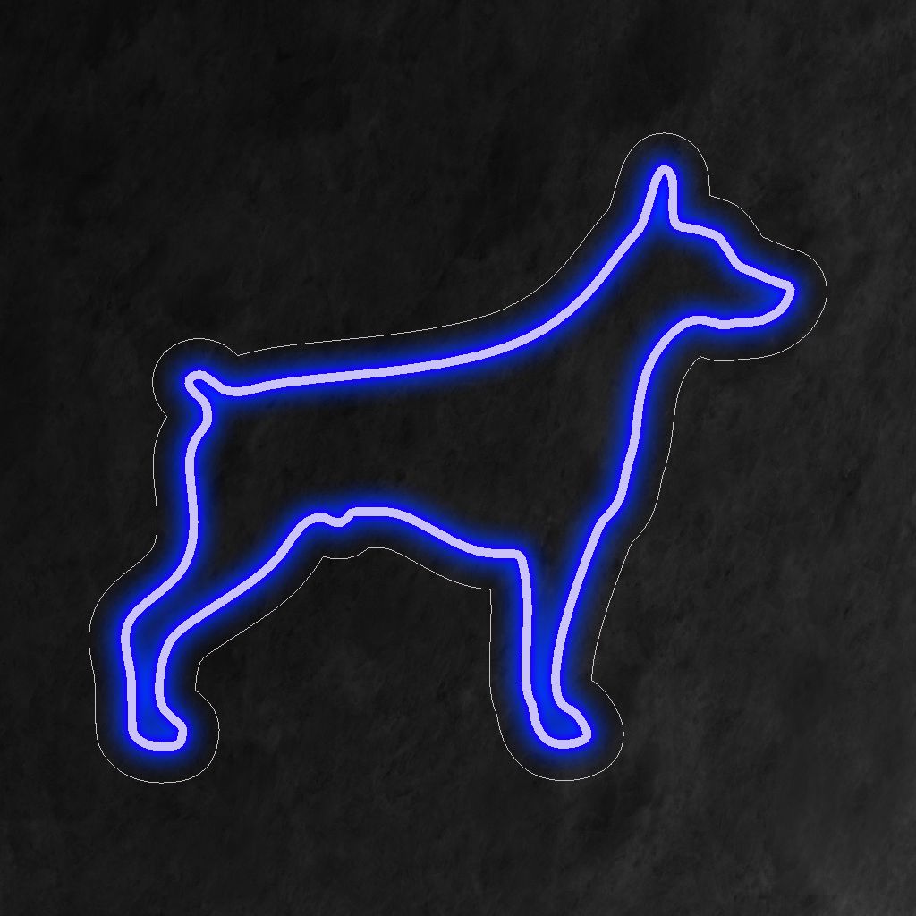 "Doberman Neon Sign" lights up with a fierce glow, infusing your space with the strength and loyalty associated with this iconic canine breed, perfect for dog lovers and pet-themed environments.