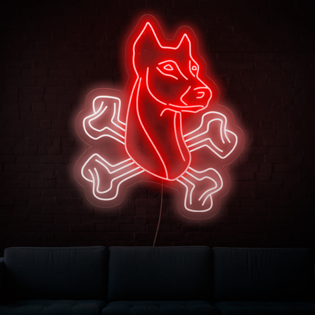 „Doberman Neon Sign“ leuchtet in einem kräftigen Glanz und erfüllt Ihren Raum mit der Stärke und Loyalität, die mit dieser ikonischen Hunderasse verbunden wird – perfekt für Hundeliebhaber und Umgebungen mit Haustierthema.