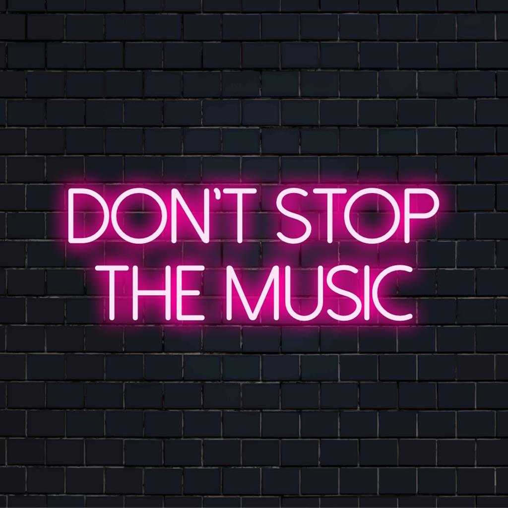 Bright Don't Stop The Music LED neon sign, a vibrant custom neon light that energizes any space, ideal for music lovers.
