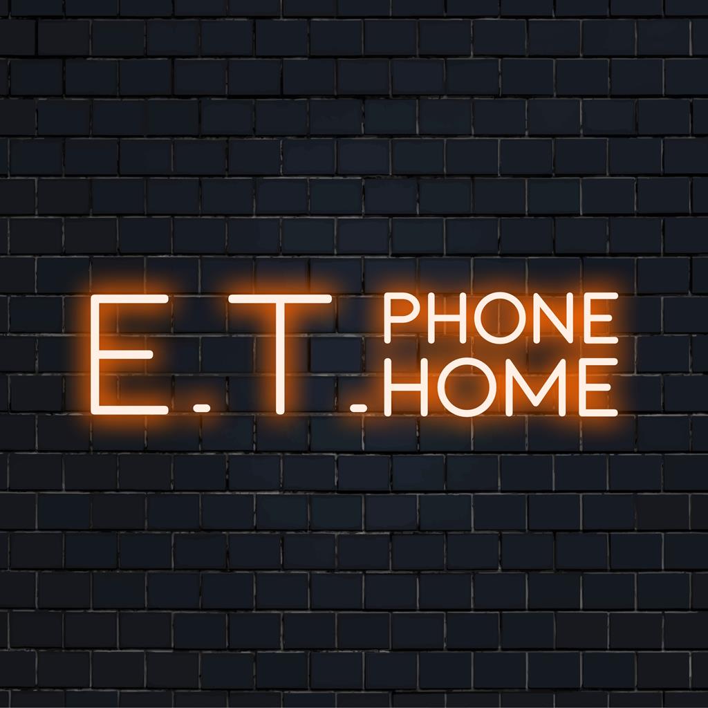 Individuelles LED-Neonschild mit der Darstellung von E.T. Phone Home in leuchtendem Licht, das Retro-Charme mit modernem Neondekor verbindet.