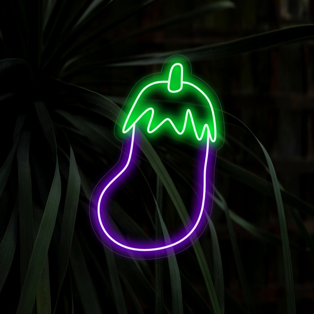 "Eggplant Neon Sign" lights up with a vibrant glow, perfect for modern kitchens and vegetarian restaurants, showcasing the stylish aesthetic of this versatile vegetable.