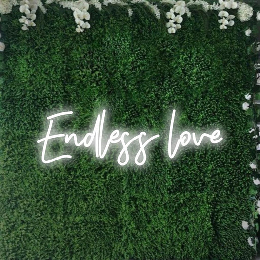 Custom LED neon sign featuring Endless Love in vibrant colors, perfect for personalized neon decor in any setting.