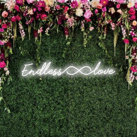 LED-Neonschild mit einem Unendlichkeitssymbol und dem Text „Endless Love“, perfekt für individuelle Neon-Wandkunst und -Dekor.