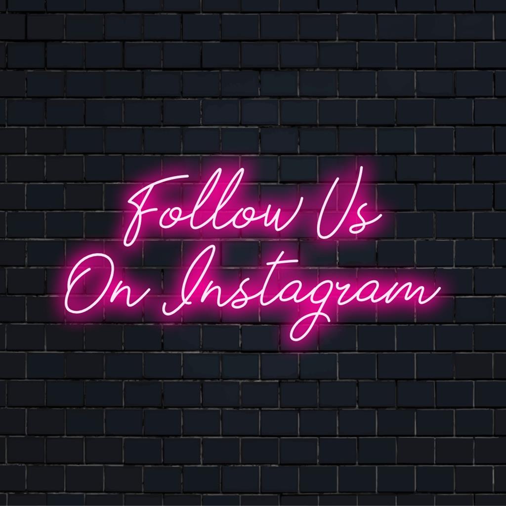 Custom LED neon light with Follow Us On Instagram text, ideal for branding decor and adding a modern touch to any space.