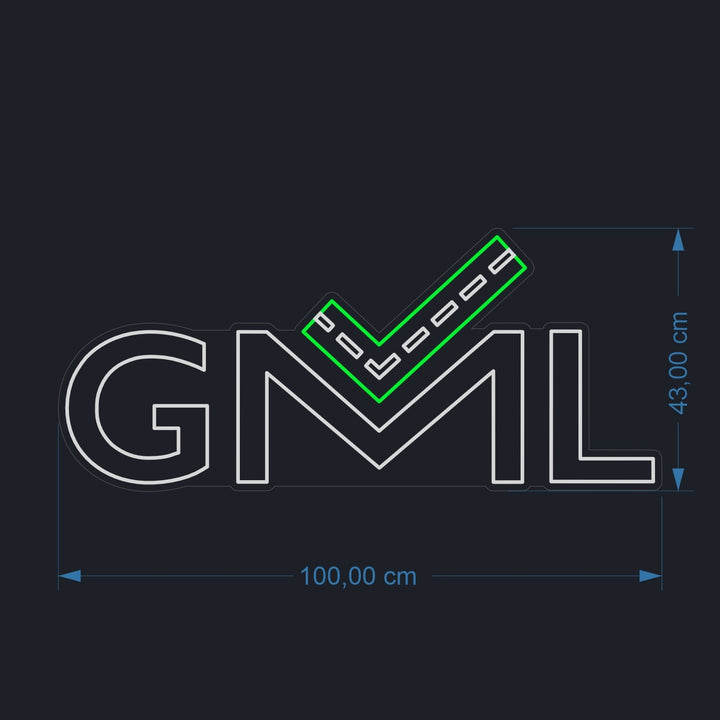 Beispielhafter Neon-Designentwurf eines mittelgroßen Logos in 100 × 43 cm