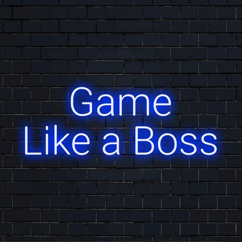 Neon sign featuring Game Like A Boss, ideal for gamers; perfect neon room decor with bold LED lights and a custom-made touch.