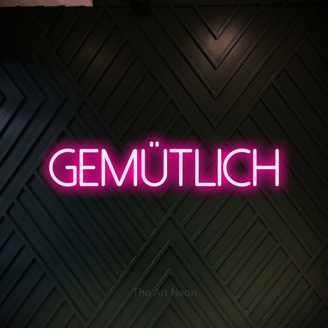 LED neon sign reading “Gemütlich”, arranged in a single line.