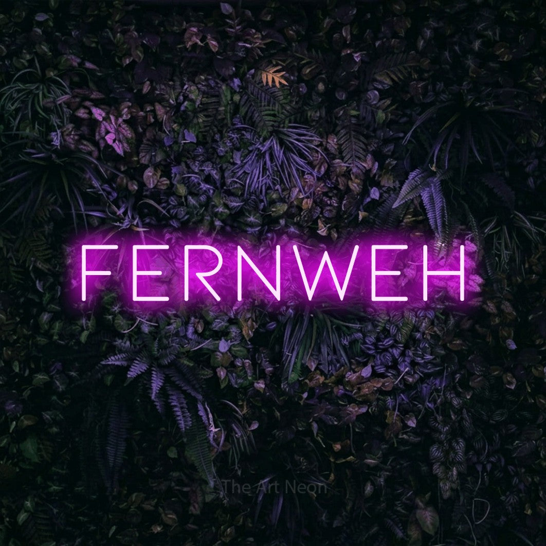 LED neon sign reading “FERNWEH”, arranged in a single line.