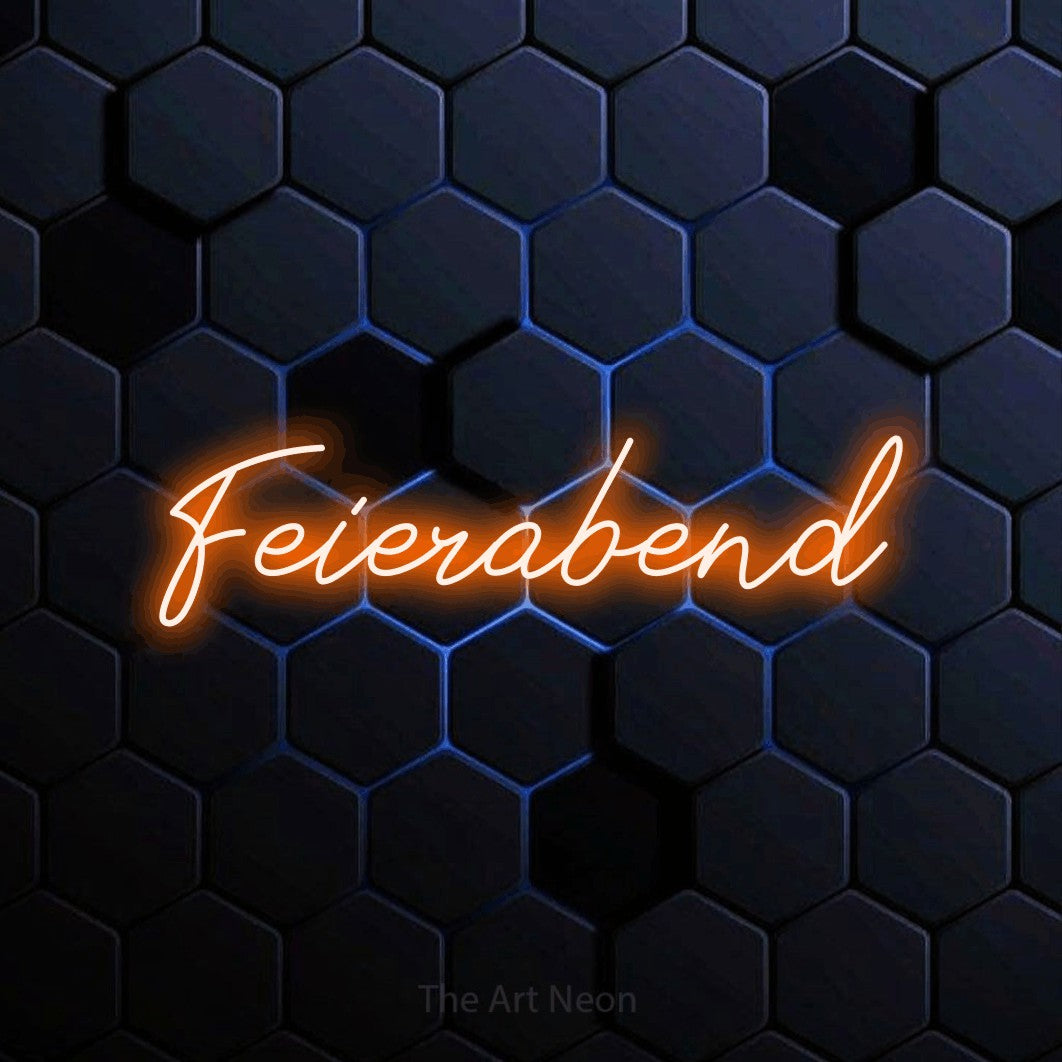 LED neon sign reading “Feierabend”, arranged in a single line.