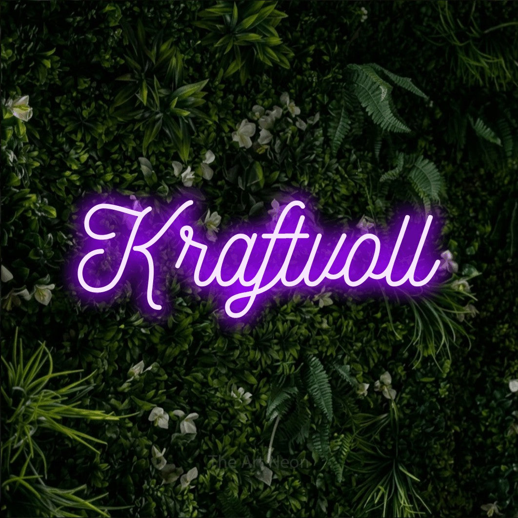 LED neon sign reading “Kraftvoll”, arranged in a single line.