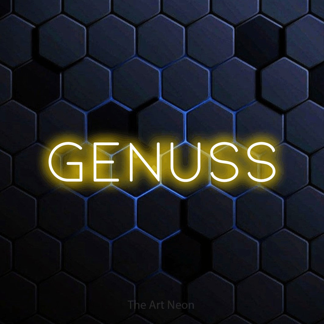 LED neon sign reading “GENUSS”, arranged in a single line.