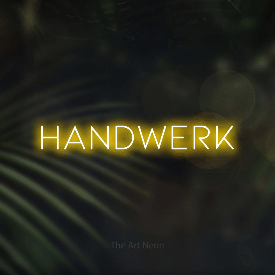 LED neon sign reading “Handwerk”, arranged in a single line.