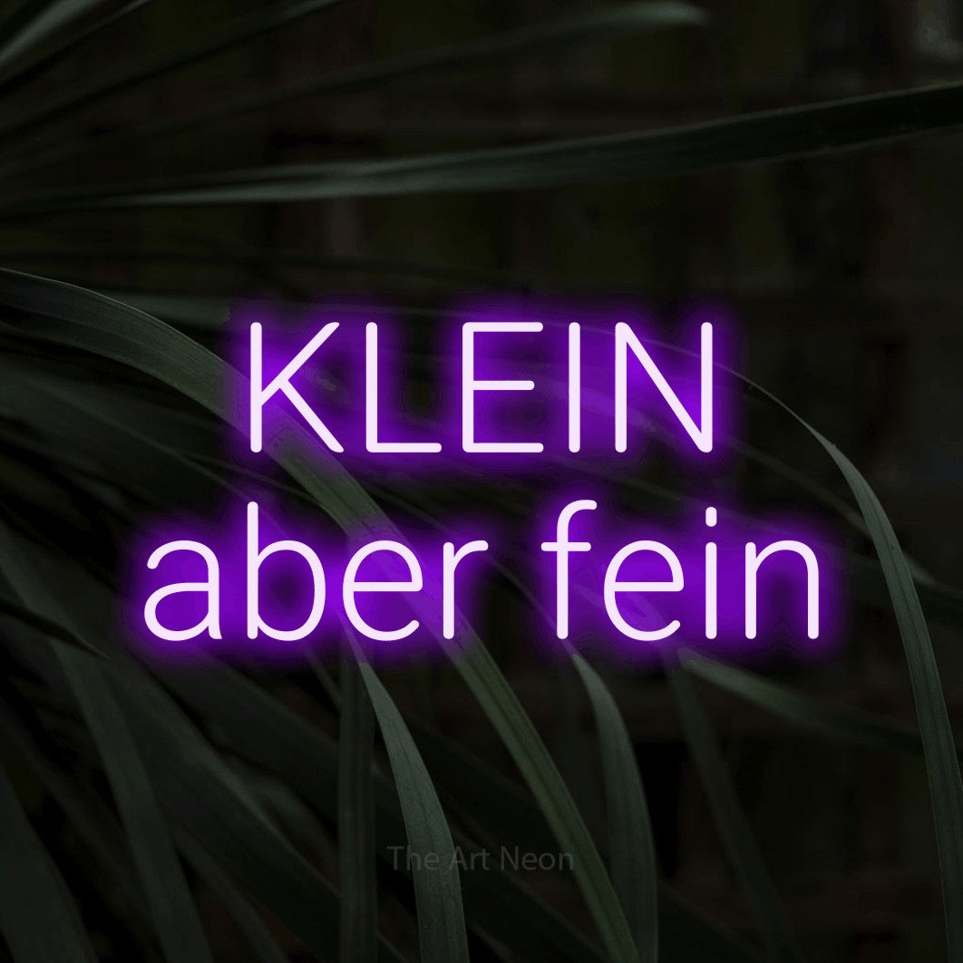 LED neon sign reading “KLEIN aber fein”, arranged in 2 lines.