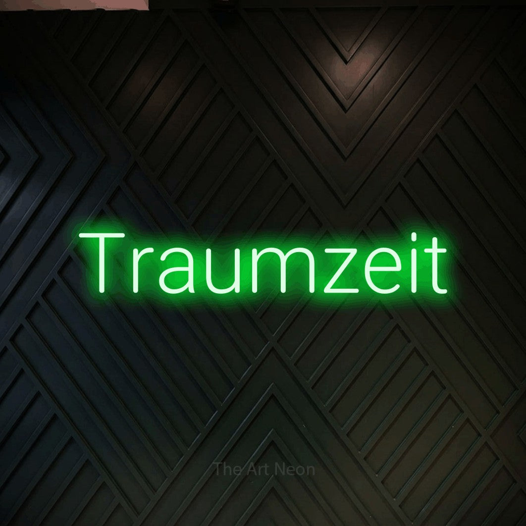 LED neon sign reading “Traumzeit”, arranged in a single line.