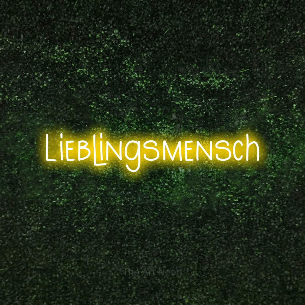 LED neon sign reading “Lieblingsmensch”, arranged in a single line.