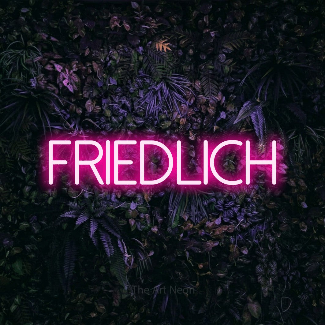 LED neon sign reading “FRIEDLICH”, arranged in a single line.