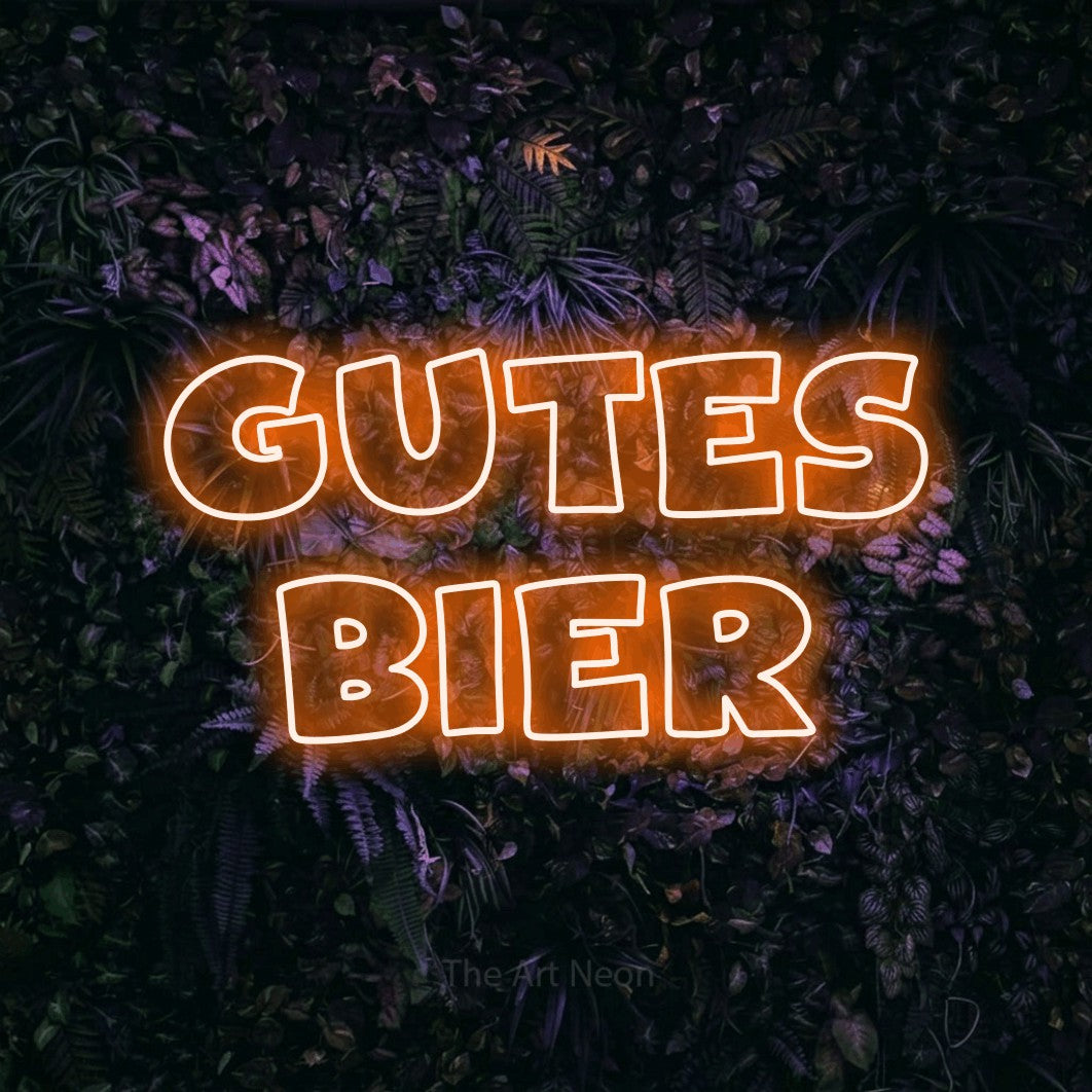 LED neon sign reading “Gutes Bier”, arranged in 2 lines.