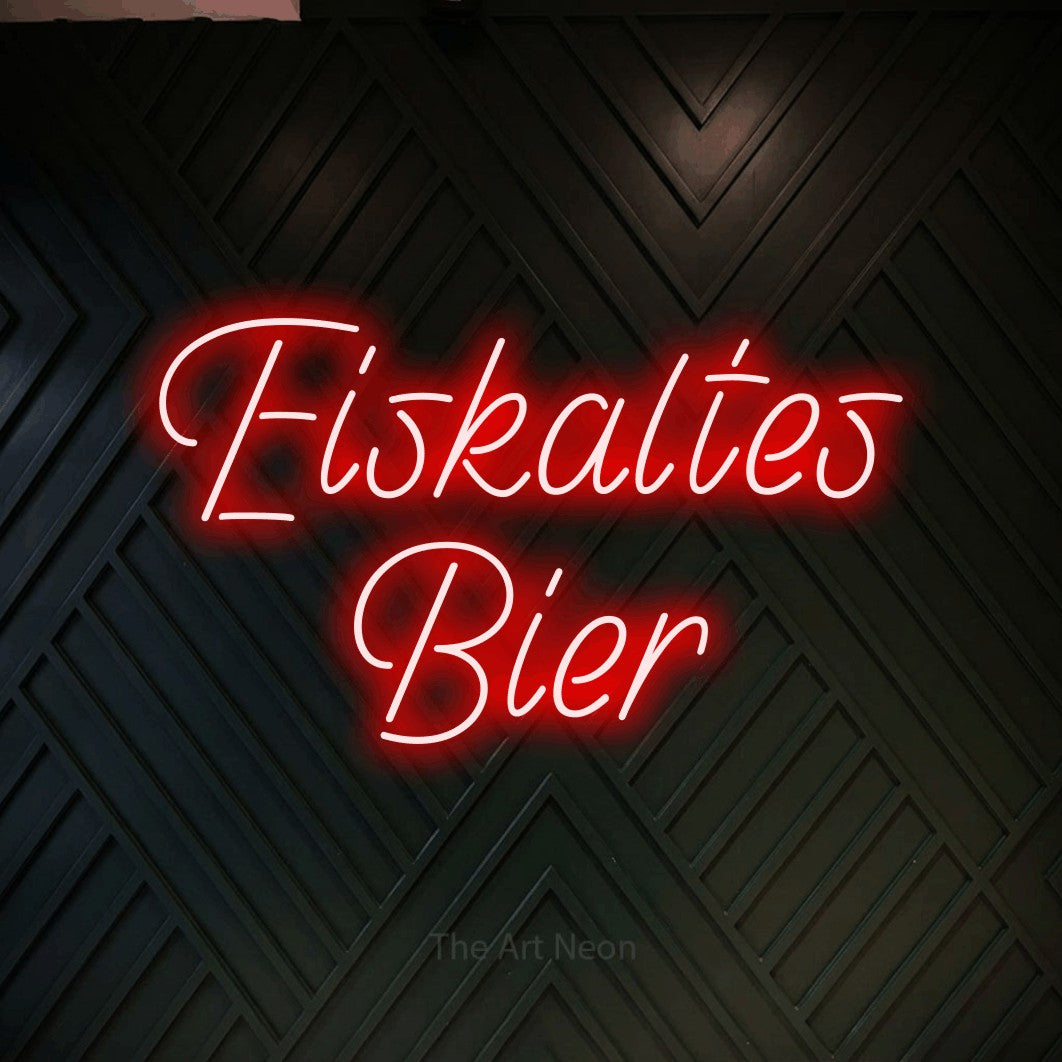LED neon sign reading “Eiskaltes Bier”, arranged in 2 lines.