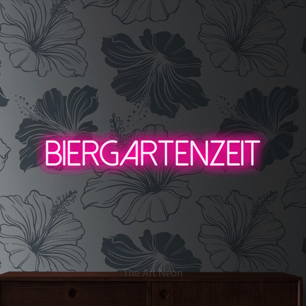 LED neon sign reading “Biergartenzeit”, arranged in a single line.