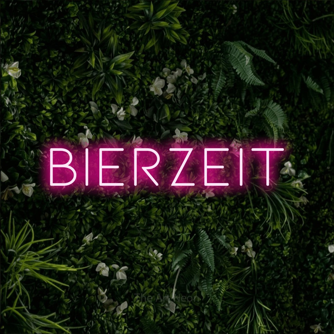 LED neon sign reading “bierzeit”, arranged in a single line.