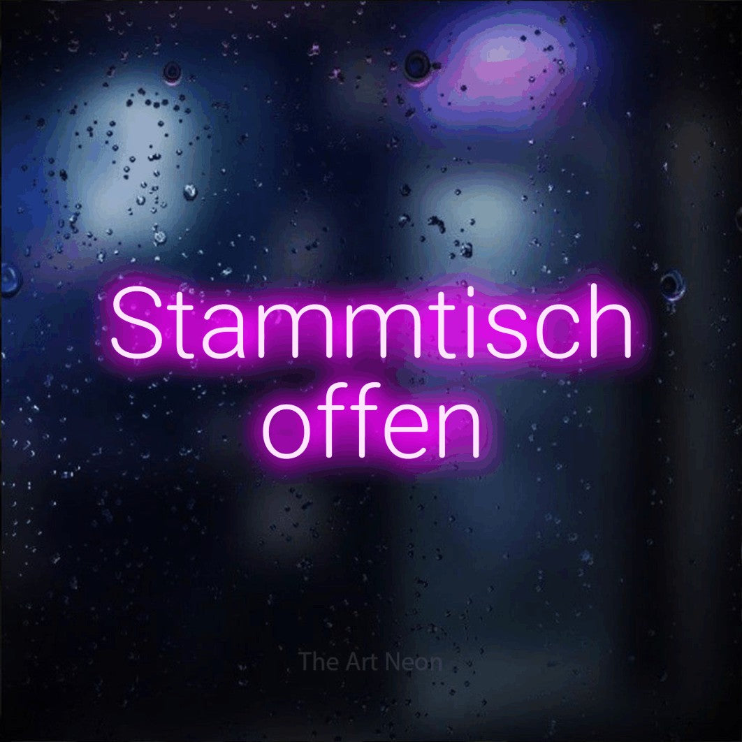 LED neon sign reading “Stammtisch offen”, arranged in 2 lines.
