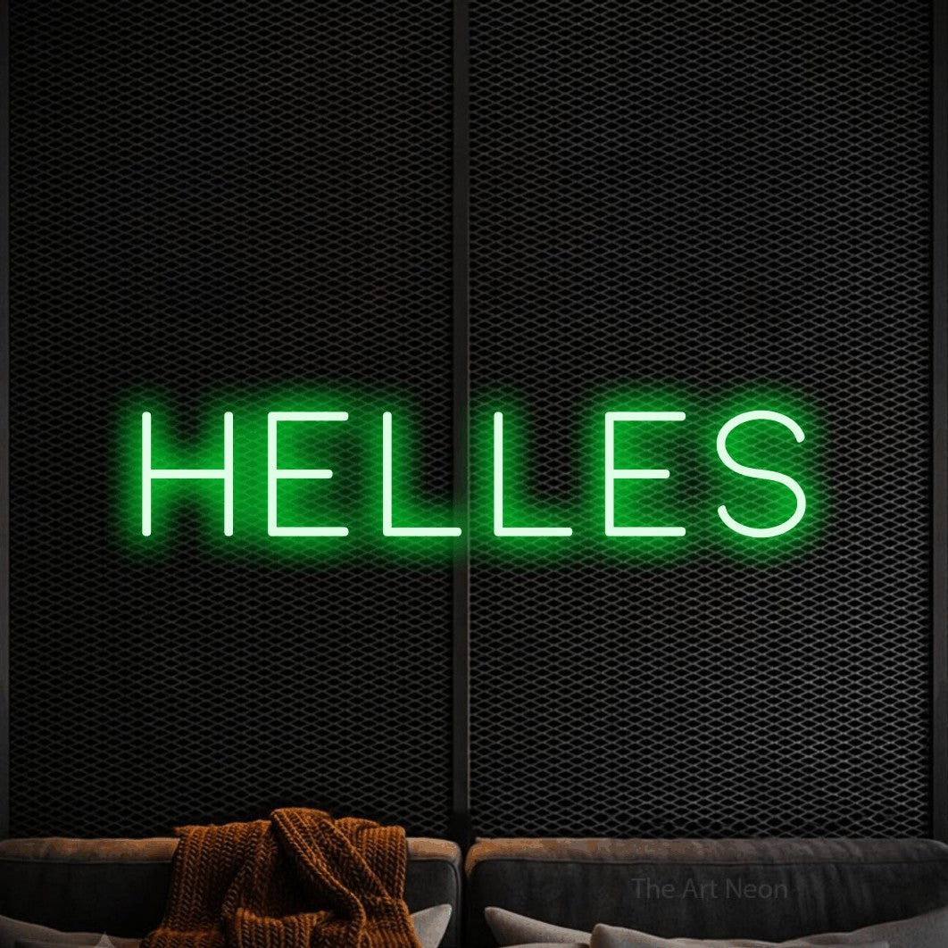 LED neon sign reading “helles”, arranged in a single line.