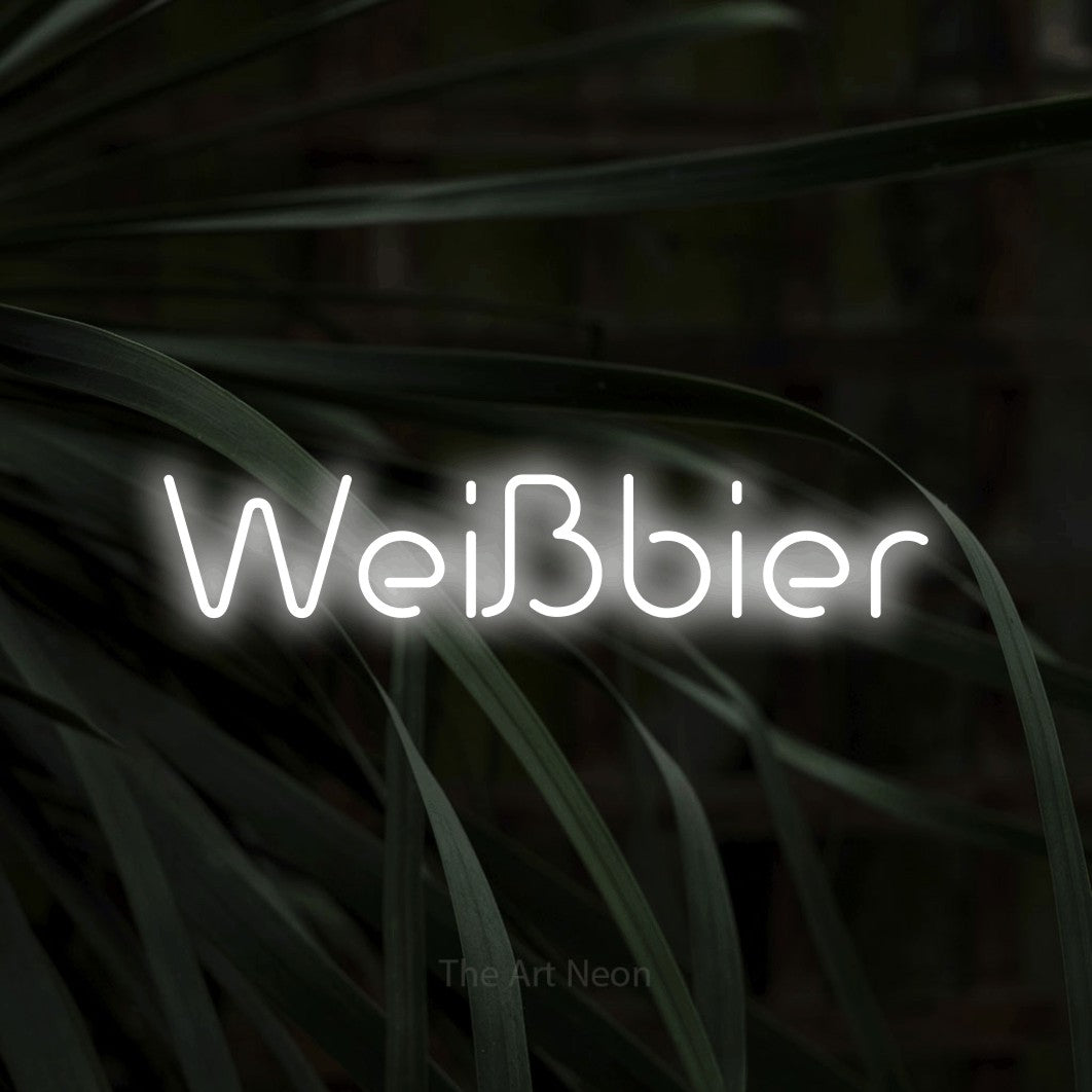 LED neon sign reading “Weißbier”, arranged in a single line.