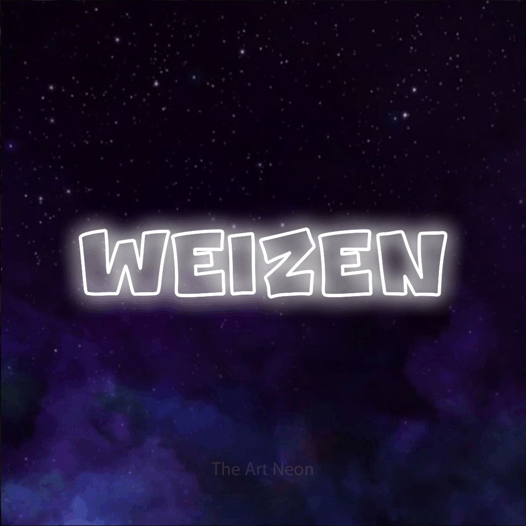 LED neon sign reading “weizen”, arranged in a single line.