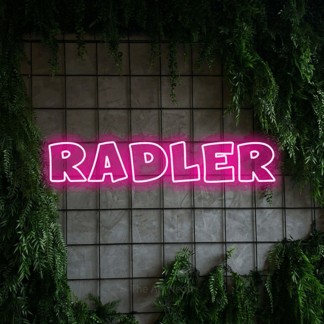 LED neon sign reading “Radler”, arranged in a single line.