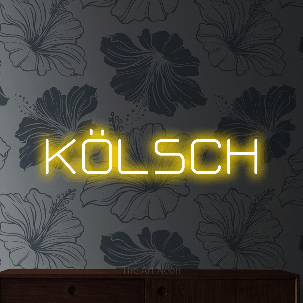 LED neon sign reading “KÖLSCH”, arranged in a single line.