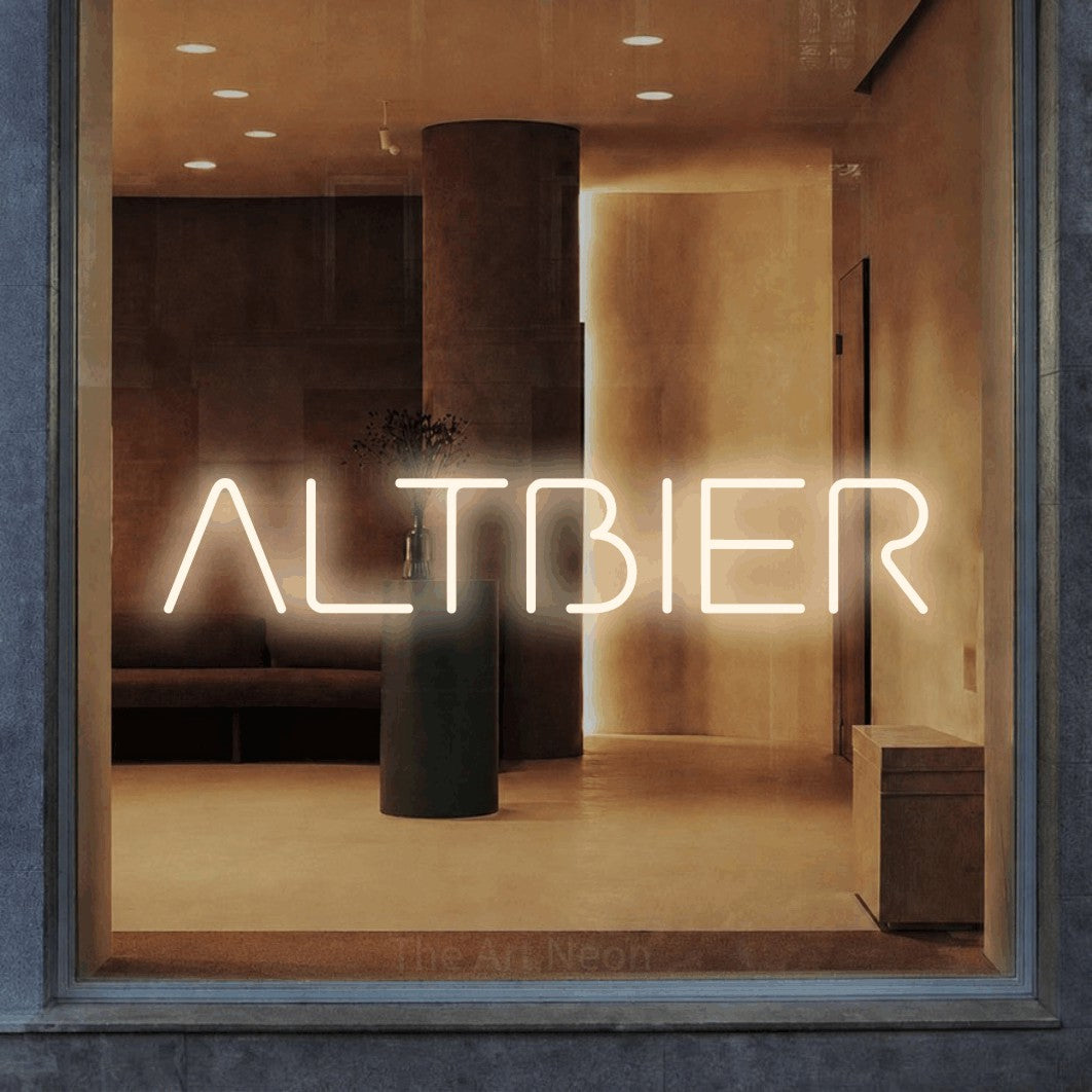 LED neon sign reading “ALTBIER”, arranged in a single line.