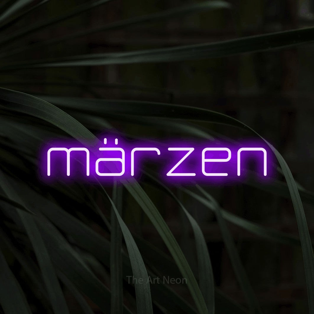 LED neon sign reading “märzen”, arranged in a single line.