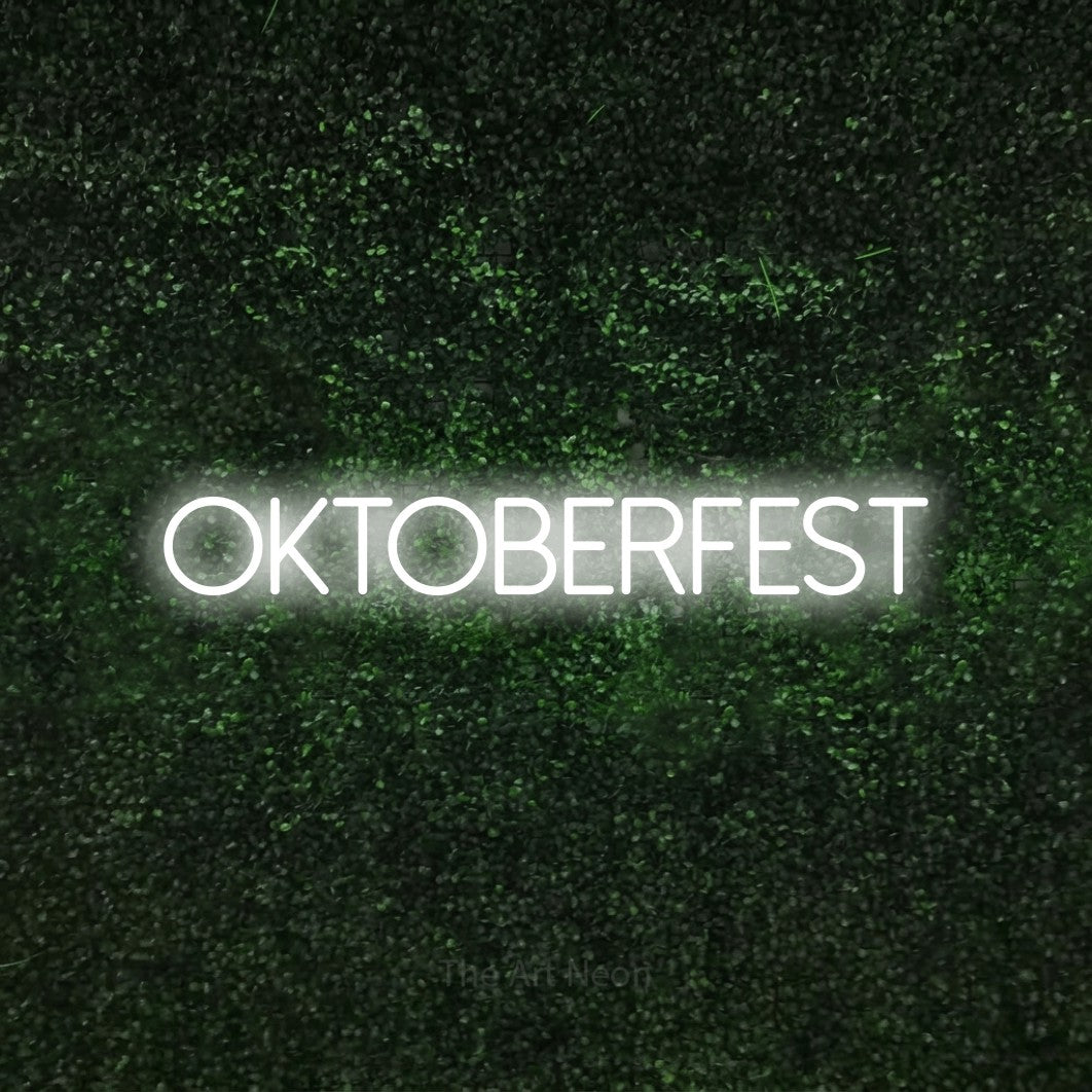 LED neon sign reading “oktoberfest”, arranged in a single line.