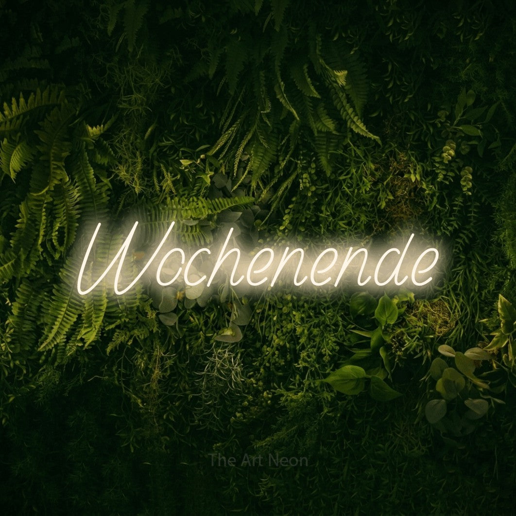 LED neon sign reading “Wochenende”, arranged in a single line.