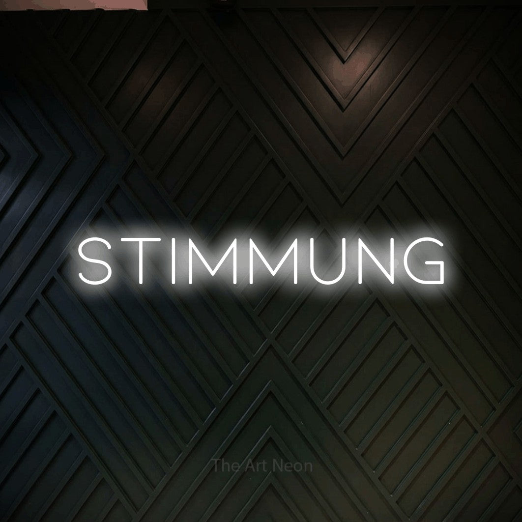 LED neon sign reading “Stimmung”, arranged in a single line.