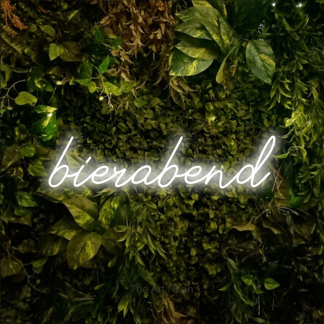 LED neon sign reading “bierabend”, arranged in a single line.