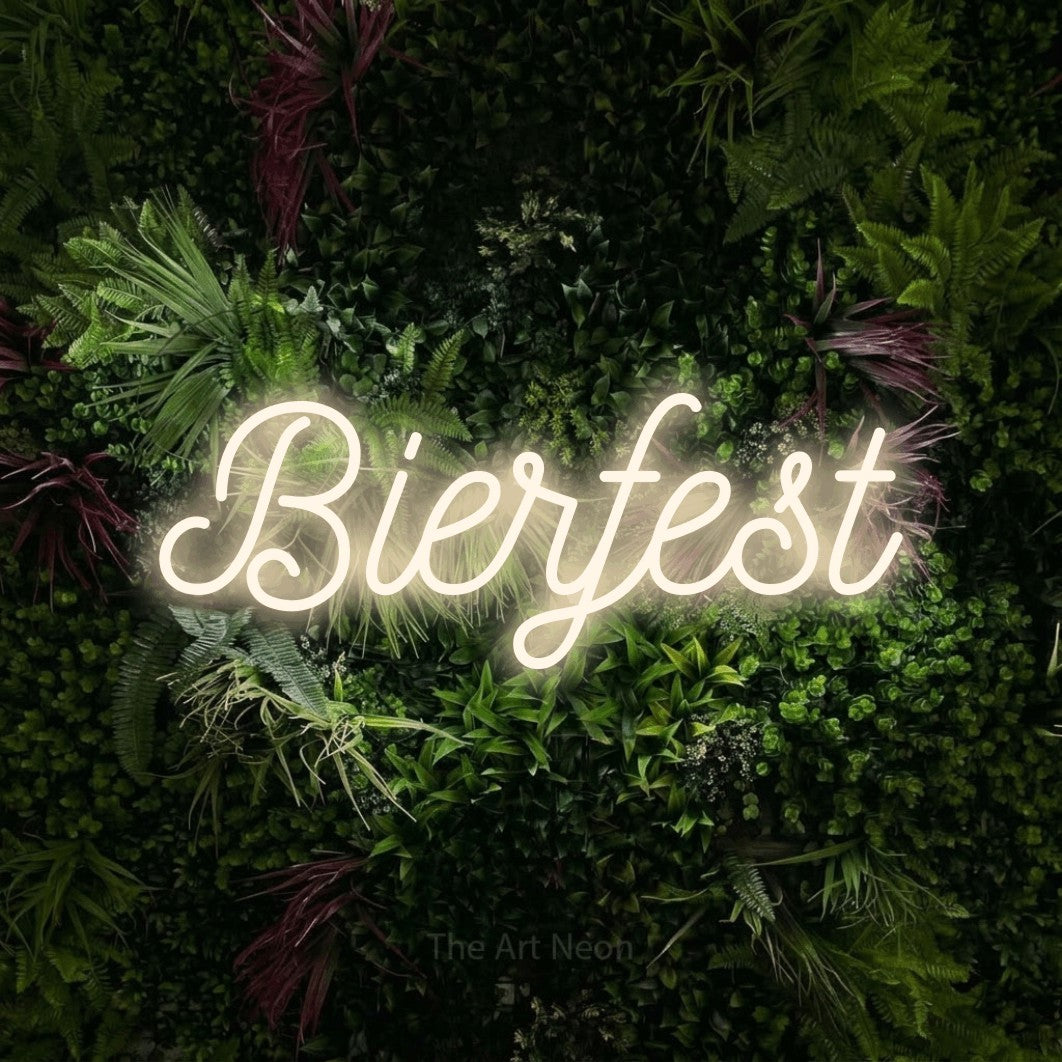 LED neon sign reading “Bierfest”, arranged in a single line.