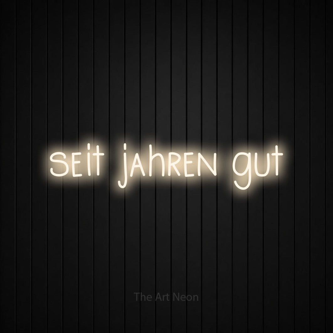 LED neon sign reading “seit jahren gut”, arranged in a single line.