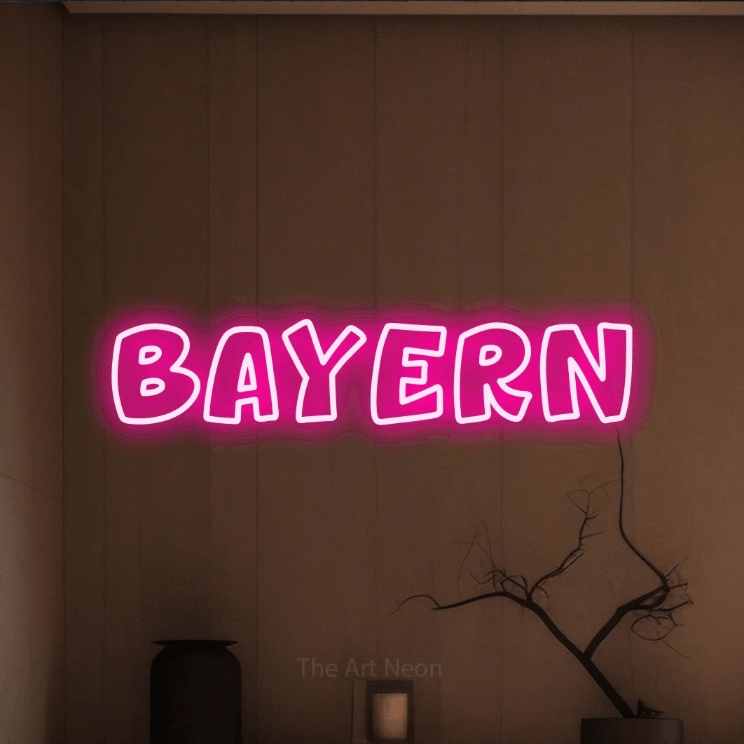 LED neon sign reading “Bayern”, arranged in a single line.