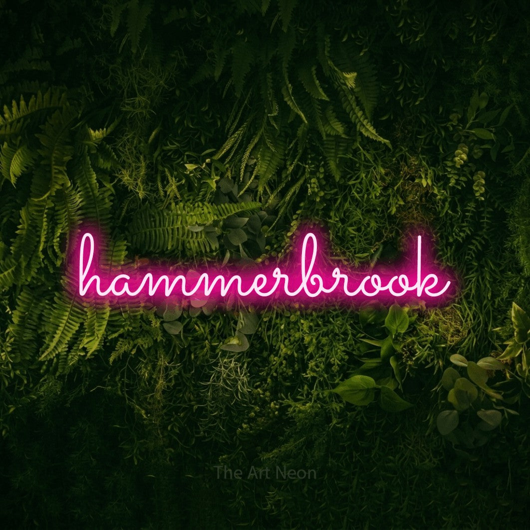 LED neon sign reading “hammerbrook”, arranged in a single line.