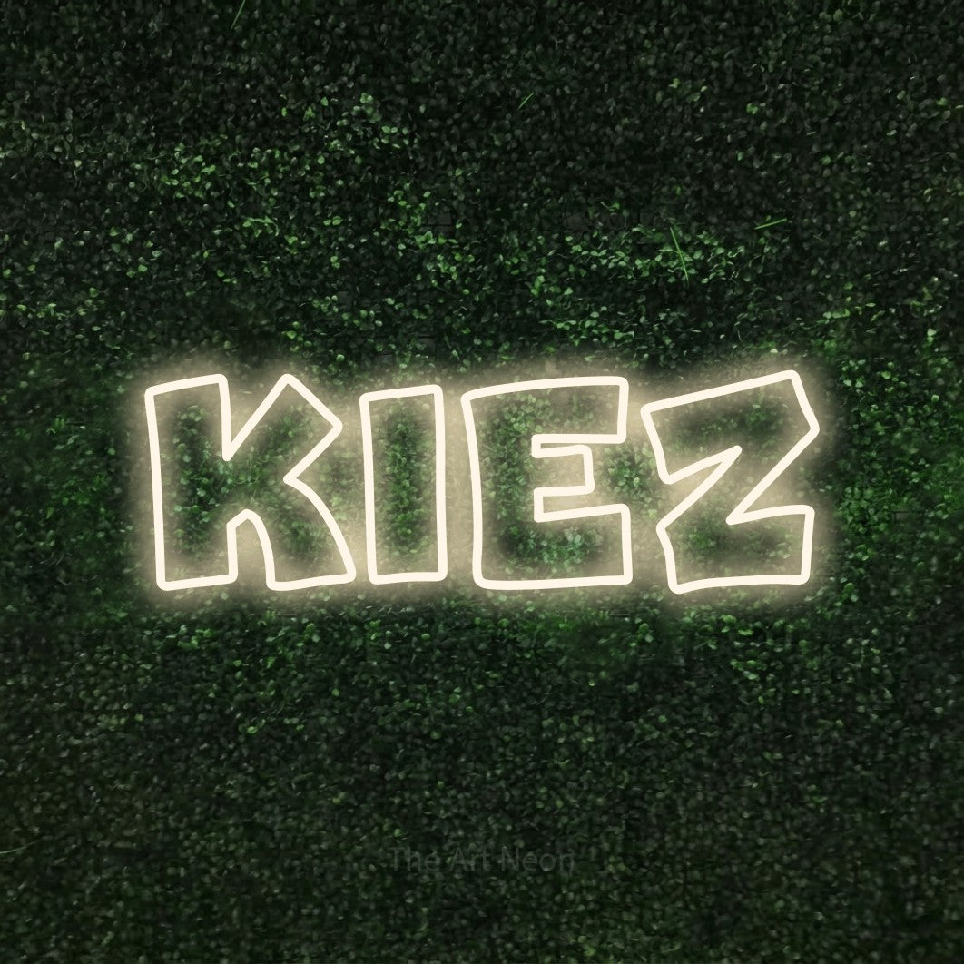 LED neon sign reading “Kiez”, arranged in a single line.