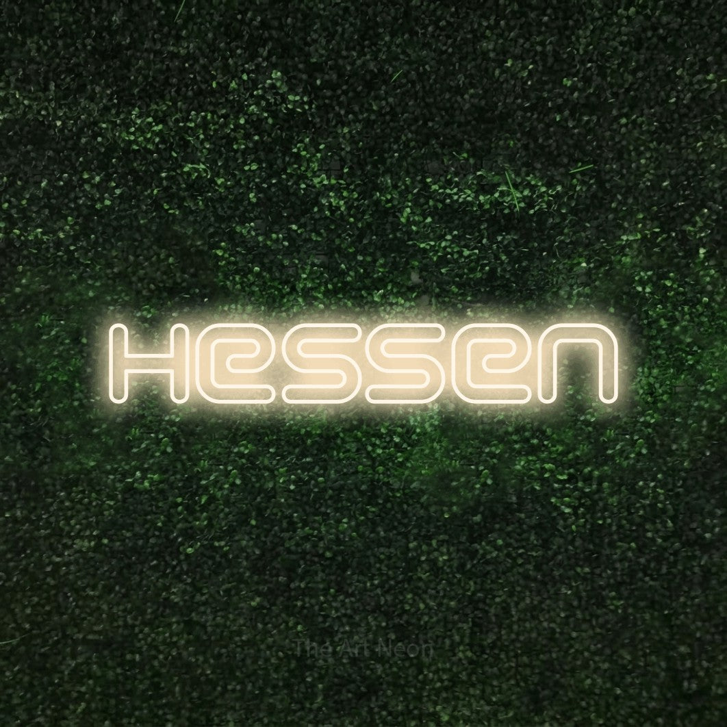 LED neon sign reading “Hessen”, arranged in a single line.