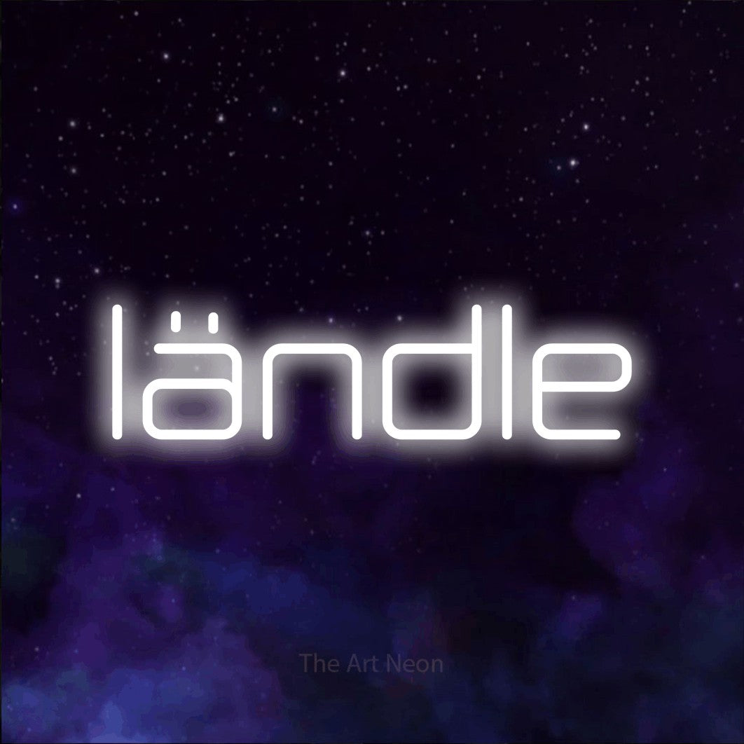 LED neon sign reading “ländle”, arranged in a single line.