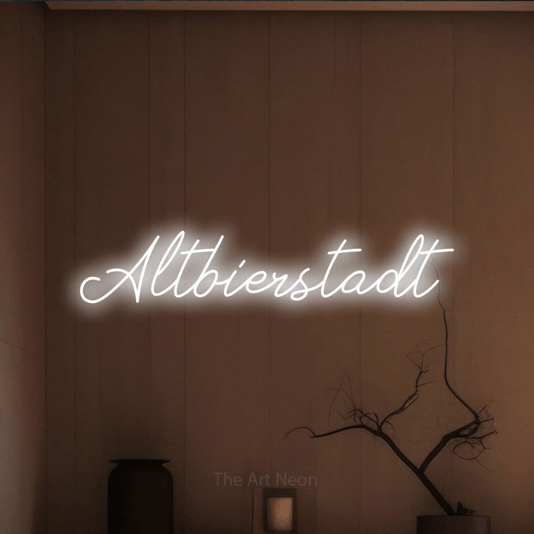 LED neon sign reading “Altbierstadt”, arranged in a single line.
