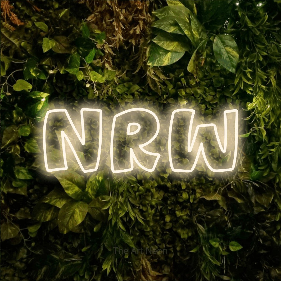 LED neon sign reading “NRW”, arranged in a single line.