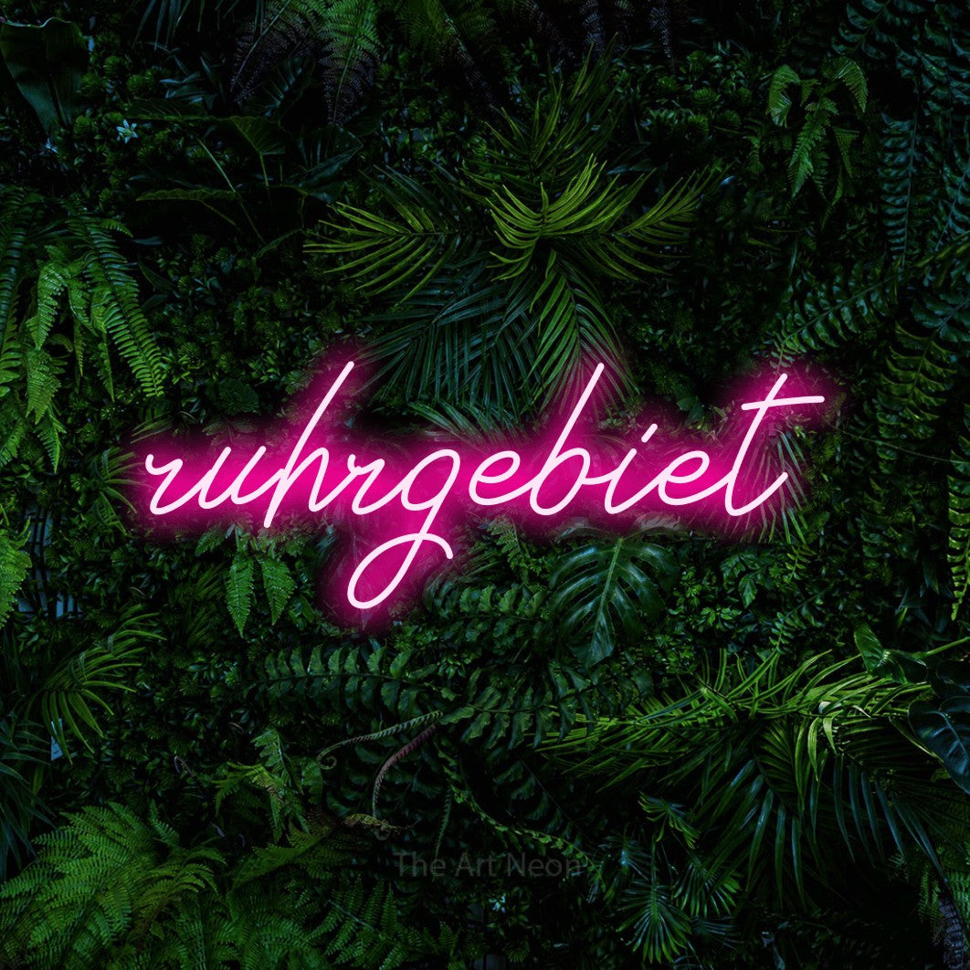 LED neon sign reading “ruhrgebiet”, arranged in a single line.