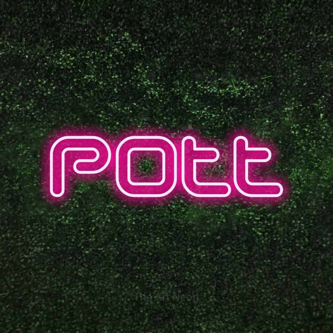 LED neon sign reading “Pott”, arranged in a single line.