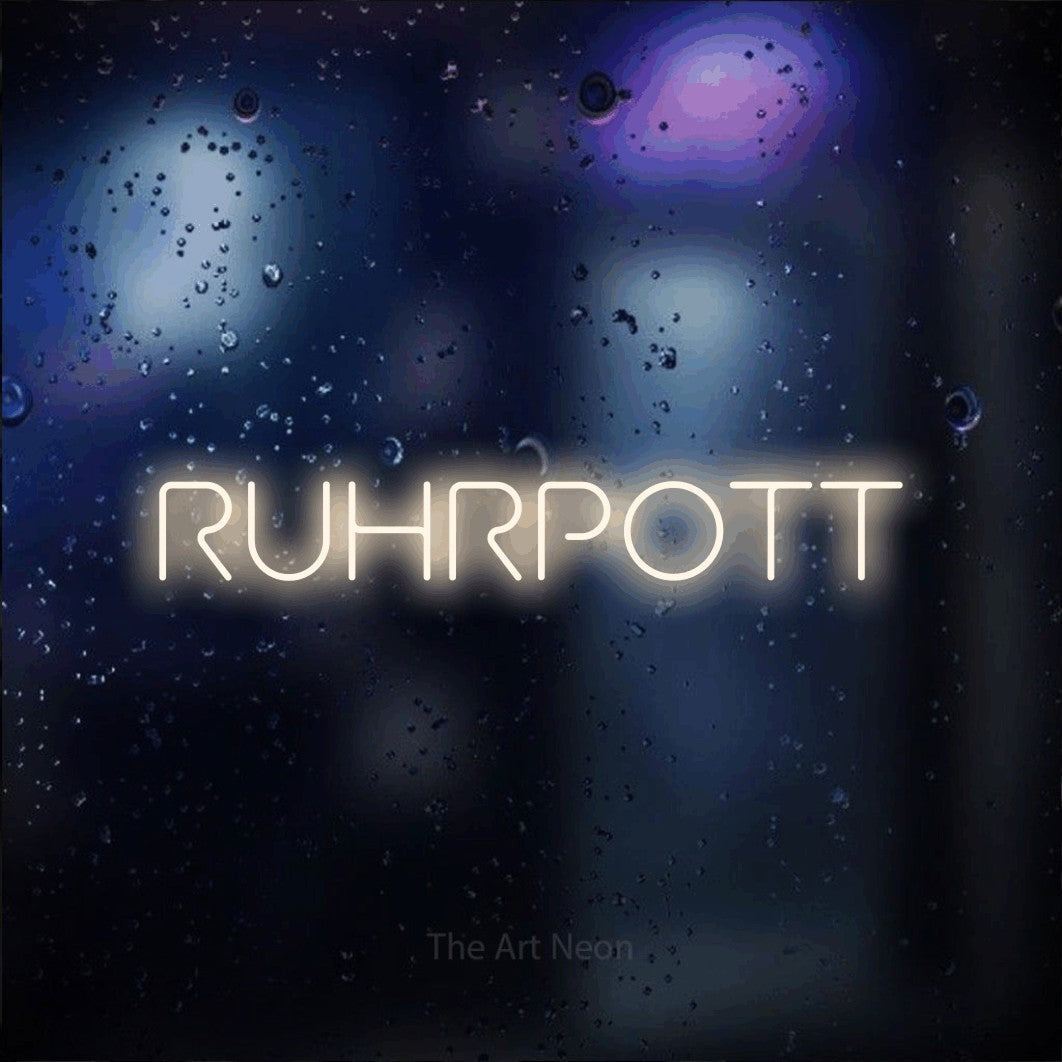 LED neon sign reading “RUHRPOTT”, arranged in a single line.