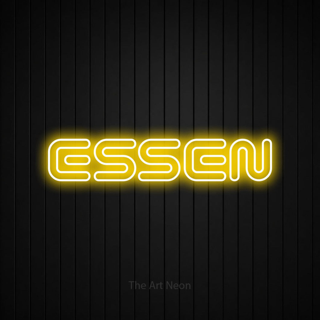 LED neon sign reading “ESSEN”, arranged in a single line.